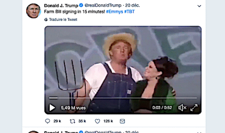 Quand Donald Trump se montre déguisé en paysan pour vanter sa politique agricole