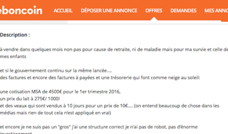 Un éleveur choisit Le Bon Coin pour exprimer sa détresse