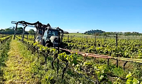 Le tracteur avec son pulvé embourbé au beau milieu des vignes !