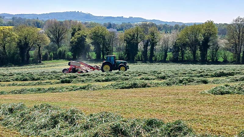 L'andaineur à tapis a révolutionné les chantiers de fenaison de l'entreprise Coulon © Coulon