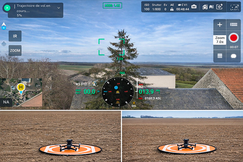 Le décollage est très simple et le drone retrouve automatiquement les coordonnées pour effectuer son atterrissage. (Agri-structures-AG-Robotique)